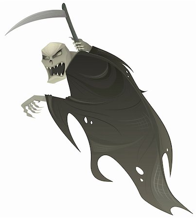 scary cartoon faces - Vector grim reaper. Death scary Halloween character with scythe. Stock Photo - Budget Royalty-Free & Subscription, Code: 400-05381559
