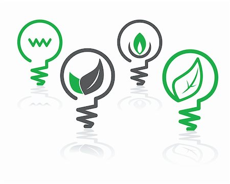 set of environment green icons with light bulbs and leaves Stock Photo - Budget Royalty-Free & Subscription, Code: 400-05381863