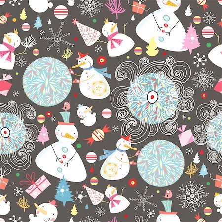simsearch:400-05375439,k - seamless pattern winter of funny snowmen on a dark background Stock Photo - Budget Royalty-Free & Subscription, Code: 400-05382502