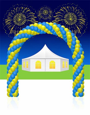 event tents - White wedding or entertainment tent with balloon and fireworks Stock Photo - Budget Royalty-Free & Subscription, Code: 400-05666535