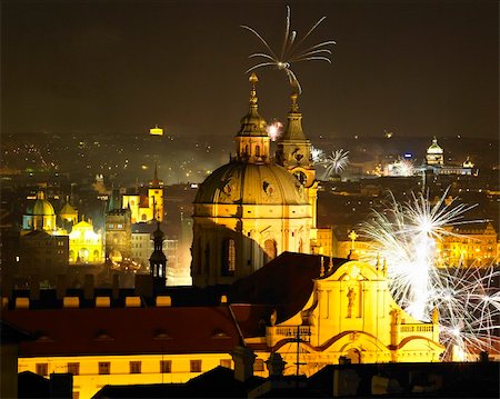 simsearch:400-07099669,k - St. Nicholas church at night, New Year's Eve in Prague, Czech Republic Stock Photo - Budget Royalty-Free & Subscription, Code: 400-05668159