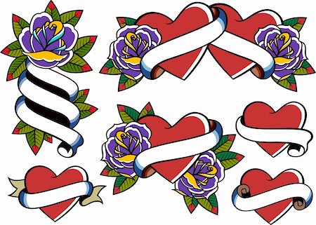 pattern of ink tattoo of flowers - rose heart valentine element Stock Photo - Budget Royalty-Free & Subscription, Code: 400-05669564