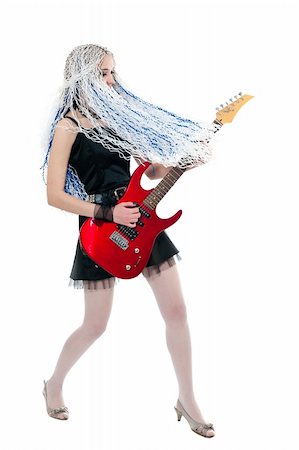 picture of the blue playing a instruments - Young guitarist with red guitar on white background Stock Photo - Budget Royalty-Free & Subscription, Code: 400-05663342