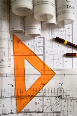 preliminary - Architect rolls and plans Stock Photo - Budget Royalty-Free & Subscription, Code: 400-05663407