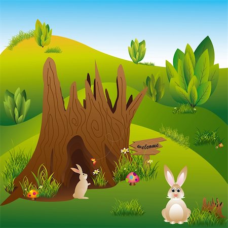 Springtime Easter holiday illustration rabbits in wonderland Stock Photo - Budget Royalty-Free & Subscription, Code: 400-05674349