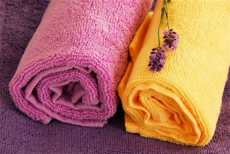 simsearch:6118-08910345,k - magenta, purple and yellow towels with lavender flowers Stock Photo - Budget Royalty-Free & Subscription, Code: 400-05674658