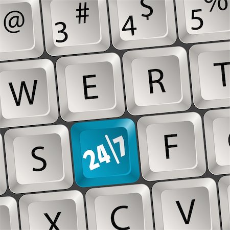 Computer keyboard with a key twenty four hours by seven days Stock Photo - Budget Royalty-Free & Subscription, Code: 400-05676718