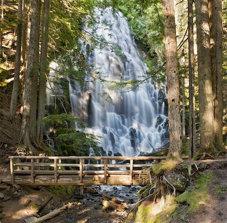 simsearch:400-05718920,k - Ramona Falls and Wooden Foot Bridge along Hiking Trail in Oregon Stock Photo - Budget Royalty-Free & Subscription, Code: 400-05678511