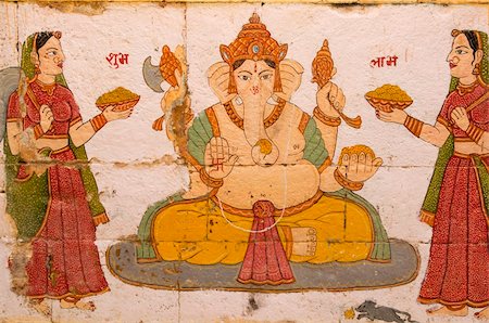 elephant god - lord ganesha  painting in the old wall of jailsalmer fort,india Stock Photo - Budget Royalty-Free & Subscription, Code: 400-05679110