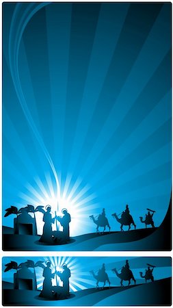 The three wise men and the child Jesus. Two versions, one in letter format and a horizontal format for Internet banner. Stock Photo - Budget Royalty-Free & Subscription, Code: 400-05670977