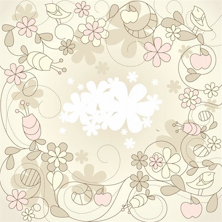 design patterns with cherry blossom flowers - cute card with birds and flowers Stock Photo - Budget Royalty-Free & Subscription, Code: 400-05671613