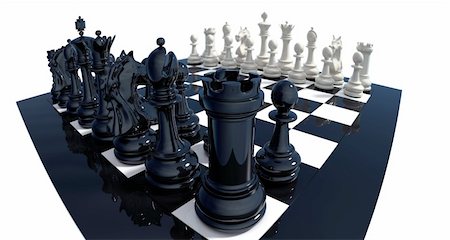 High detailed 3d-render of a chess set on reflective board isolated over white Clipping path included.. Foto de stock - Super Valor sin royalties y Suscripción, Código: 400-05673101