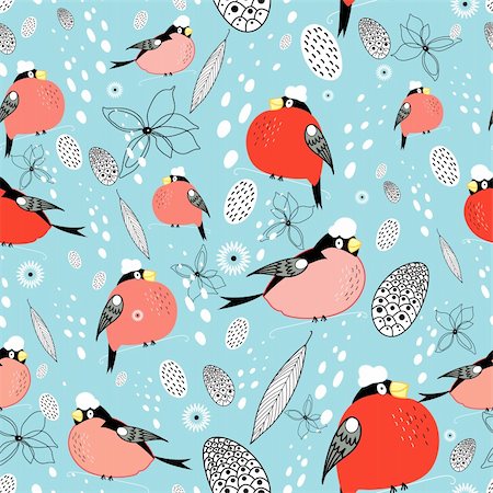 simsearch:400-05375439,k - seamless pattern of bright bullfinches on a blue background with snow Stock Photo - Budget Royalty-Free & Subscription, Code: 400-05685070