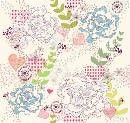 simsearch:400-05685192,k - Cute colorful seamless pattern with flowers and hearts Stock Photo - Budget Royalty-Free & Subscription, Code: 400-05685250