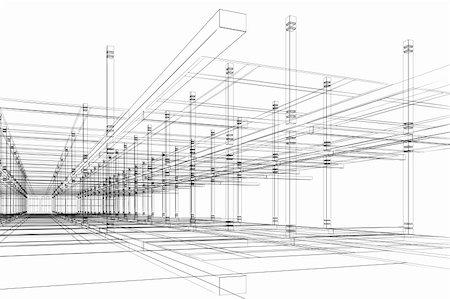 Abstract modern office architecture design in 3D wire-frame Stock Photo - Budget Royalty-Free & Subscription, Code: 400-05685418