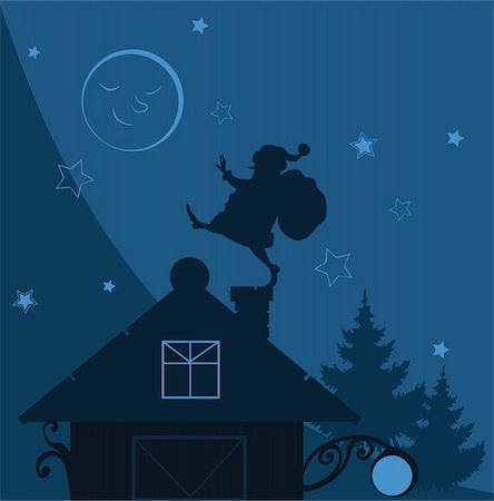 Santa Claus silhouette with gift on chimney christmas vector illustration Stock Photo - Budget Royalty-Free & Subscription, Code: 400-05686217