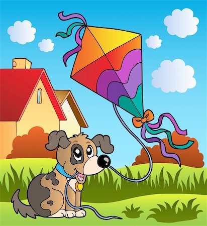 simsearch:400-04236823,k - Autumn scene with dog and kite - vector illustration. Stock Photo - Budget Royalty-Free & Subscription, Code: 400-05686845