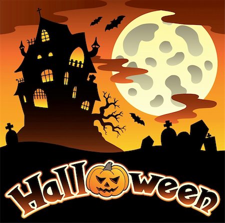 spooky night scene moon - Halloween scenery with sign 1 - vector illustration. Stock Photo - Budget Royalty-Free & Subscription, Code: 400-05686876