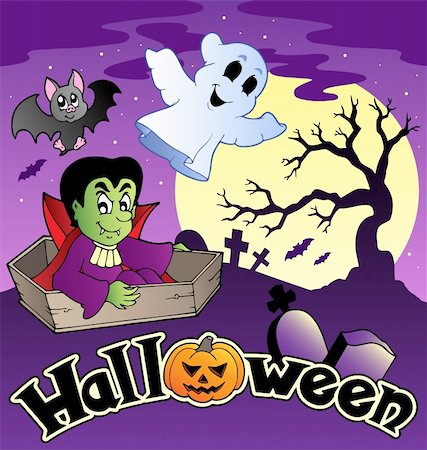 Halloween scenery with sign 3 - vector illustration. Stock Photo - Budget Royalty-Free & Subscription, Code: 400-05686878