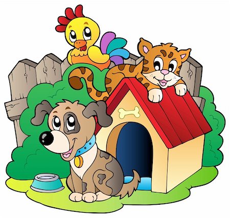 dog and kennel - Three domestic animals - vector illustration. Stock Photo - Budget Royalty-Free & Subscription, Code: 400-05686885