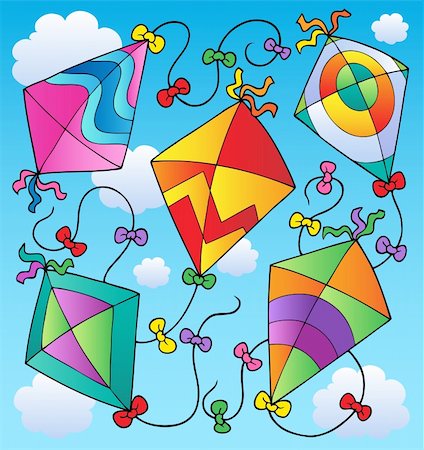 simsearch:400-04236823,k - Various flying kites on blue sky - vector illustration. Stock Photo - Budget Royalty-Free & Subscription, Code: 400-05686887