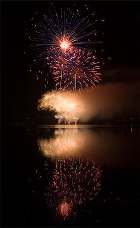 simsearch:400-04864083,k - Colorful fireworks on black sky background with water reflections Stock Photo - Budget Royalty-Free & Subscription, Code: 400-05686983