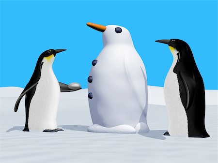 Illustration of two penguins making a snow penguin Stock Photo - Budget Royalty-Free & Subscription, Code: 400-05687925
