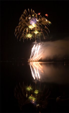 simsearch:400-04864083,k - Colorful fireworks on black sky background with water reflections Stock Photo - Budget Royalty-Free & Subscription, Code: 400-05688037