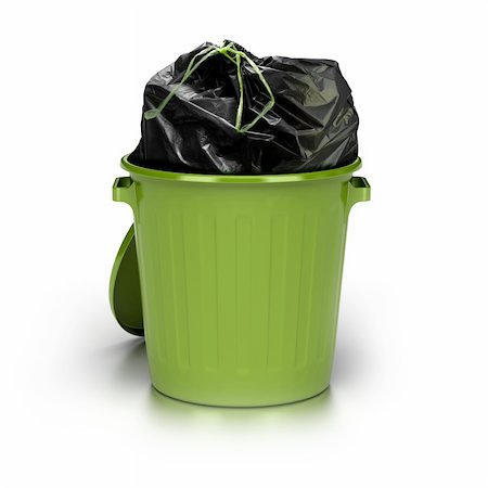 simsearch:400-07050071,k - green garbage can over a white background with a plastic closed bag inside - studio shot plus 3d trash Stock Photo - Budget Royalty-Free & Subscription, Code: 400-05688070