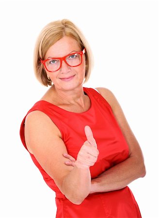 simsearch:400-04283915,k - A portrait of a mature elegant woman showing "ok" sign over white background Stock Photo - Budget Royalty-Free & Subscription, Code: 400-05688550