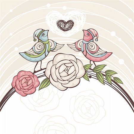 flowers roses border - abstract cute valentine vector illustration with birds Stock Photo - Budget Royalty-Free & Subscription, Code: 400-05680305