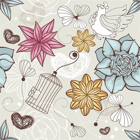 abstract vector seamless floral background with bird Stock Photo - Budget Royalty-Free & Subscription, Code: 400-05680327
