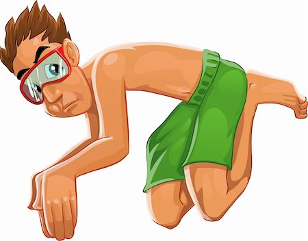 diving cartoon - boy jumping to the swimming pool, he is wearing a green short Stock Photo - Budget Royalty-Free & Subscription, Code: 400-05680787