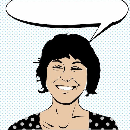 Pop art drawing of a girl laughing and a speech bubble Stock Photo - Budget Royalty-Free & Subscription, Code: 400-05680915