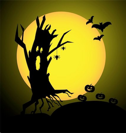 simsearch:400-05254177,k - Halloween  background with crazy tree and pumpkin Stock Photo - Budget Royalty-Free & Subscription, Code: 400-05681096