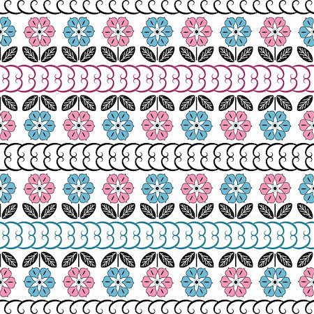 simsearch:400-05741762,k - Decorative white and black pattern with blue and pink flowers. A seamless texture (vector) Stock Photo - Budget Royalty-Free & Subscription, Code: 400-05683302