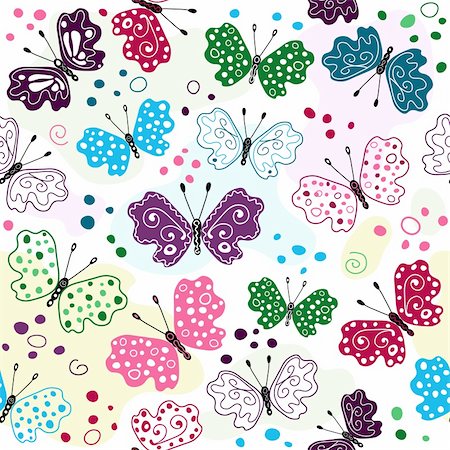 White seamless pattern with colorful butterflies and spots (vector) Foto de stock - Super Valor sin royalties y Suscripción, Código: 400-05683520