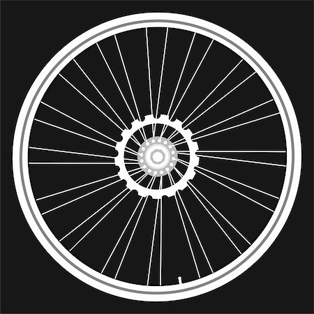 vector white Bicycle wheels isolated on black background Stock Photo - Budget Royalty-Free & Subscription, Code: 400-05694041