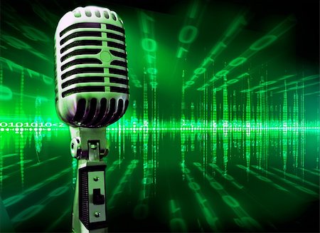 Musical technology background with microphone and screen Stock Photo - Budget Royalty-Free & Subscription, Code: 400-05694663
