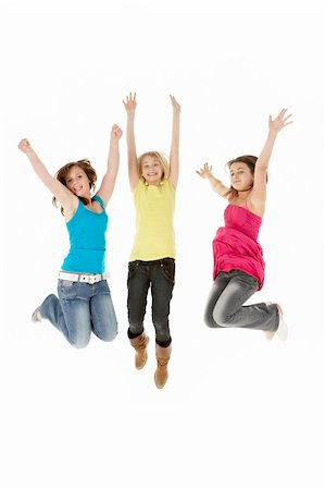 simsearch:400-05697219,k - Group Of Three Young Girls Leaping In Air Stock Photo - Budget Royalty-Free & Subscription, Code: 400-05697148