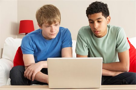 simsearch:400-05697169,k - Two Boys Using Laptop At Home Stock Photo - Budget Royalty-Free & Subscription, Code: 400-05697173