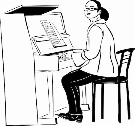 pianist (female) - sketch of a woman pianist in glasses Stock Photo - Budget Royalty-Free & Subscription, Code: 400-05698445