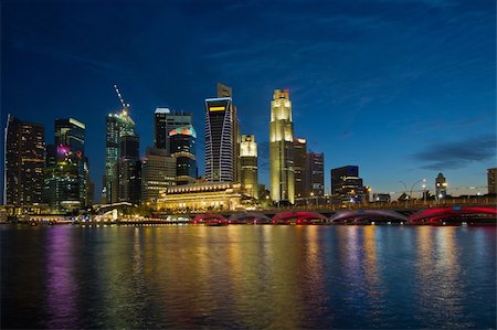 simsearch:400-07424733,k - Singapore River Waterfront Skyline at Blue Hour from Esplanade Stock Photo - Budget Royalty-Free & Subscription, Code: 400-05698617