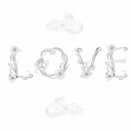 Inscription LOVE with decorative floral element Stock Photo - Budget Royalty-Free & Subscription, Code: 400-05699006