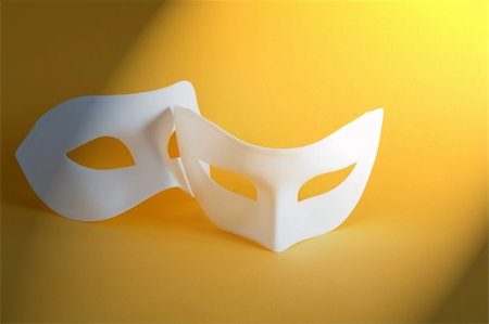 picture theater mask - Theater concept. Two white venetian masks on yellow background Stock Photo - Budget Royalty-Free & Subscription, Code: 400-05699373