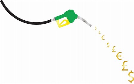 A Petrol Pump Nozzle pouring dollar euro and pound symbols concept of rising fuel prices Stock Photo - Budget Royalty-Free & Subscription, Code: 400-05699505
