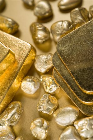 shiny gold bars - fine gold ingots and nuggets. Stock Photo - Budget Royalty-Free & Subscription, Code: 400-05699534
