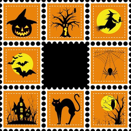 simsearch:400-05254177,k - Halloween set of stamp on orange black background Stock Photo - Budget Royalty-Free & Subscription, Code: 400-05699987