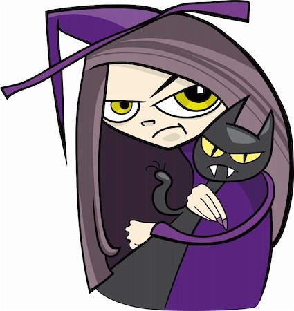 cartoon illustration of funny witch with black cat Stock Photo - Budget Royalty-Free & Subscription, Code: 400-05691055
