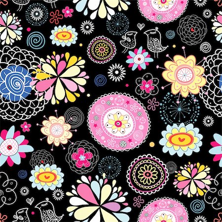 simsearch:400-05375439,k - seamless bright floral pattern on a black background Stock Photo - Budget Royalty-Free & Subscription, Code: 400-05692536